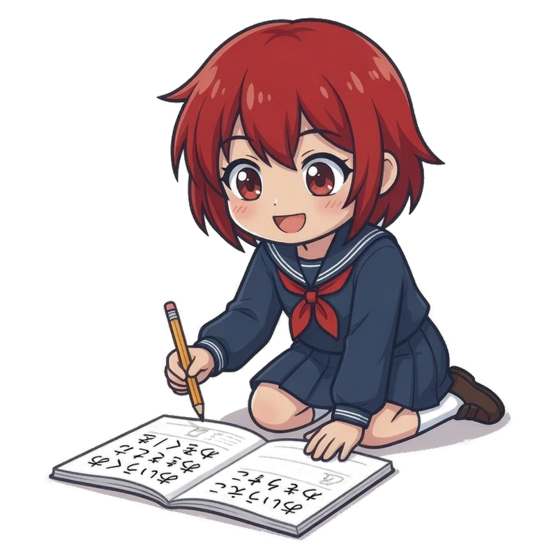 Yuno-chan, maskot Jepang.org, sedang belajar di Labs